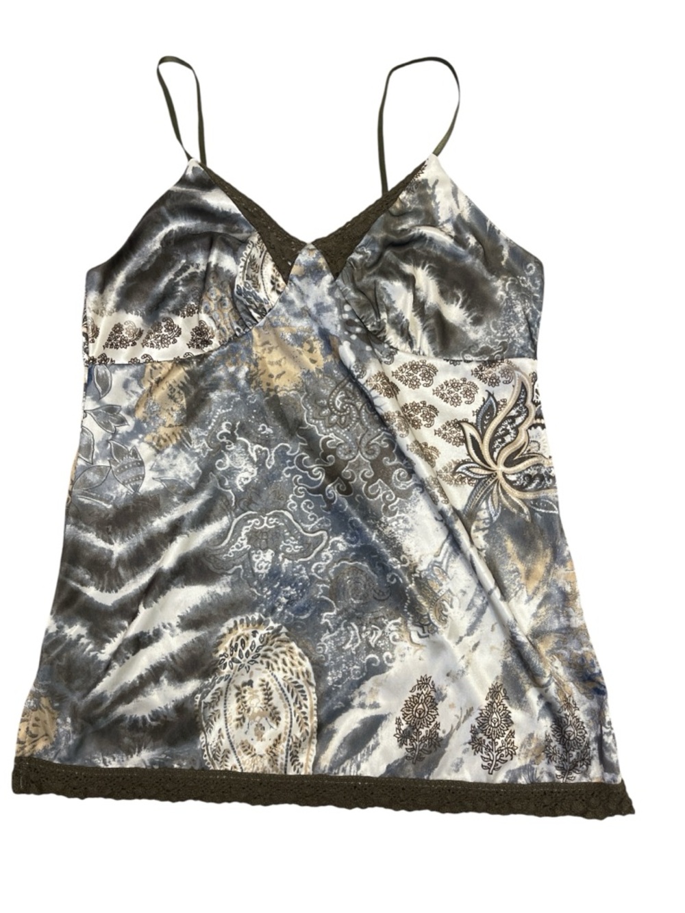 Vintage Y2K Crochet Trim Satin Knit Cami Tank Top Vampire Diaries Coquette